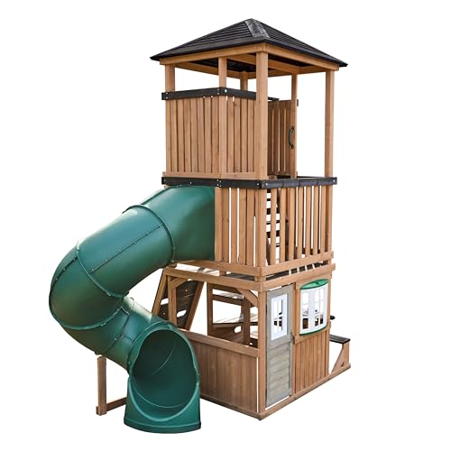 Three-Story Wooden Outdoor Playhouse with Slide I5760