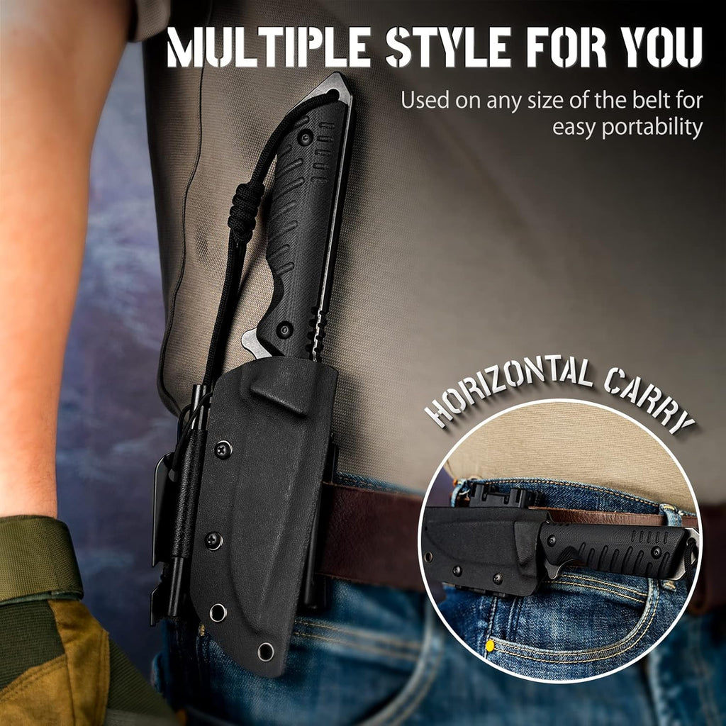 Tactical Survival Knife with Fire Starter, Kydex Sheath, 440C Steel Blade, G10 Handle Y166943