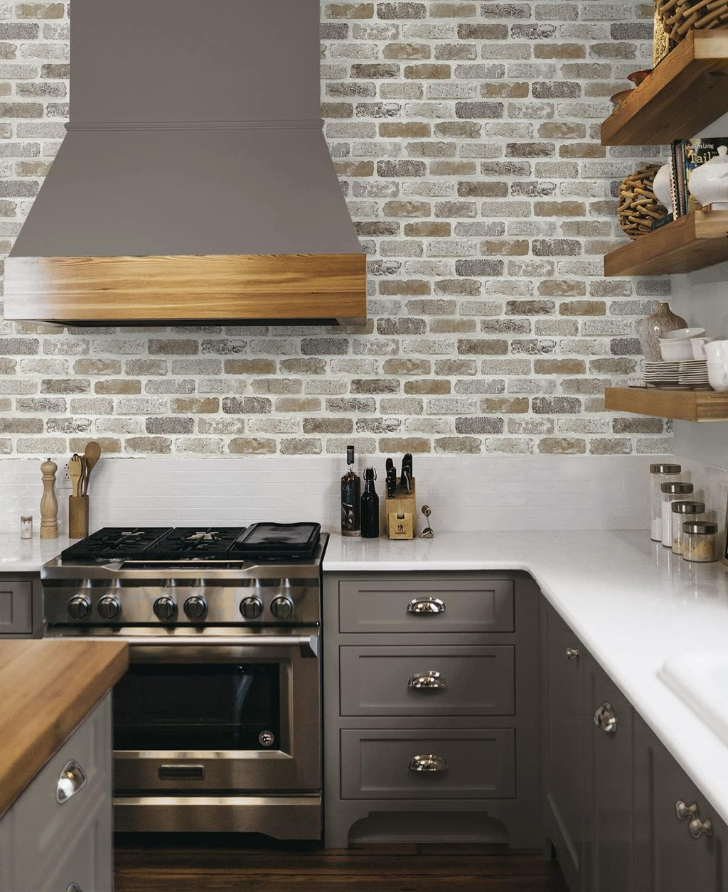 Washed Faux Brick Peel and Stick Wallpaper O717