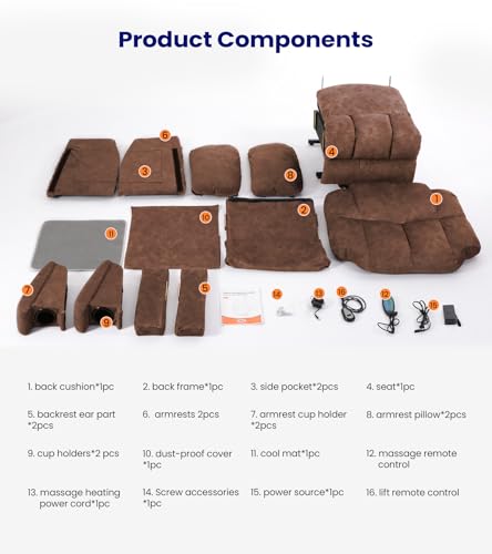 Grey Power Lift Recliner Chair with Massage and Cup Holders W34128