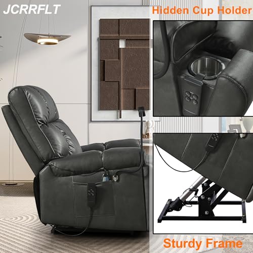 Oversized Leather Power Lift Recliner Chair with Cup Holder E81126