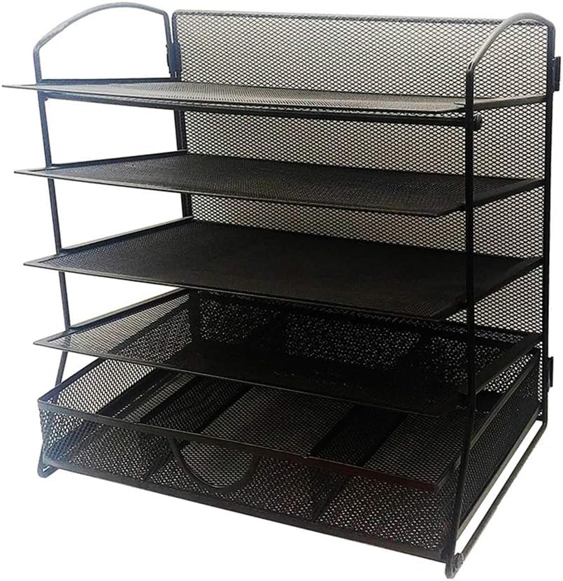 Black 5-Tier Mesh Desktop File Organizer with Drawer P1964