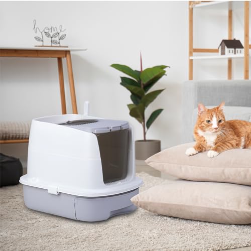 Grey Enclosed Cat Litter Box with Lid L27553