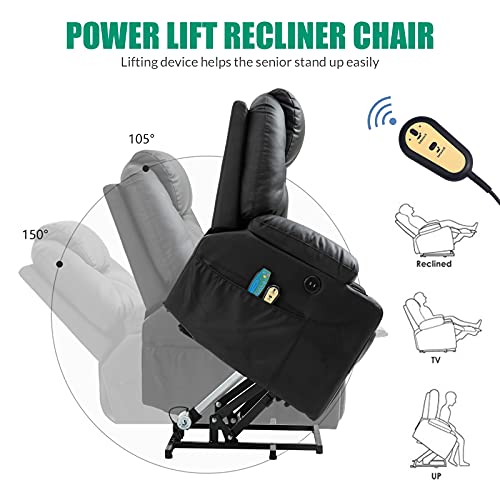 Grey Fabric Power Lift Electric Recliner Chair with Cup Holders T80813