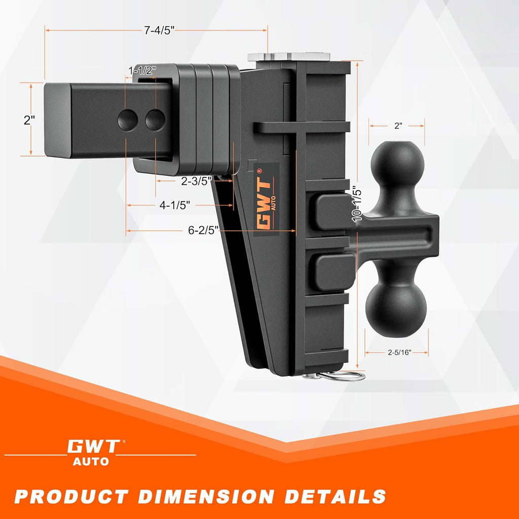 2" & 2-5/16" Dual-Ball Adjustable Trailer Hitch, 6 Inch Drop/Rise, 25,000 LBS GTW, Black K24205