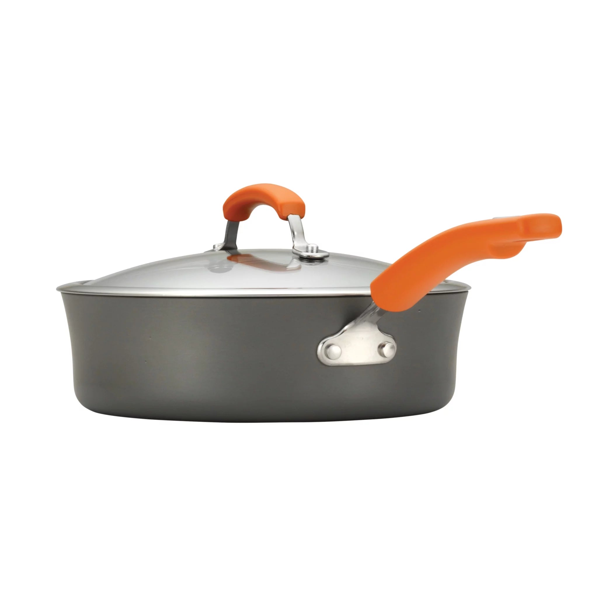 14 Piece Hard Anodized Nonstick Pots and Pans Set, Gray with Orange Handles S300285