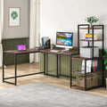 79" Reversible L-Shaped Desk with 5 Tier Storage Shelves L395717