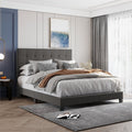 Gray Linen Fabric Queen Upholstered Platform Bed with Tufted Headboard C3963