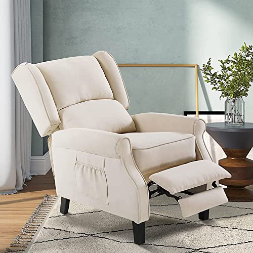 Beige Fabric Wingback Recliner Chair with Heat and Massage O3045