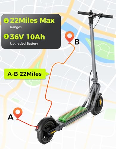 Electric Scooter, 25 Miles Range, 22MPH Max Speed, 850W Peak, 8.5"/10" Solid Tires, Dual Braking System N573