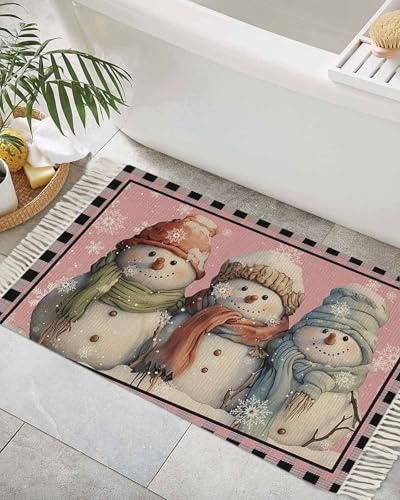Christmas Blush Pink Large Area Rug 4x6ft Woven Runner Rug with Tassels U85725