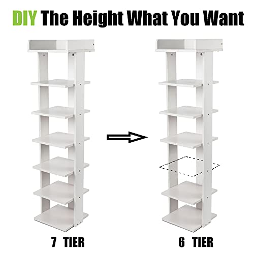 White 7-Tier Narrow Wooden Shoe Rack D11734