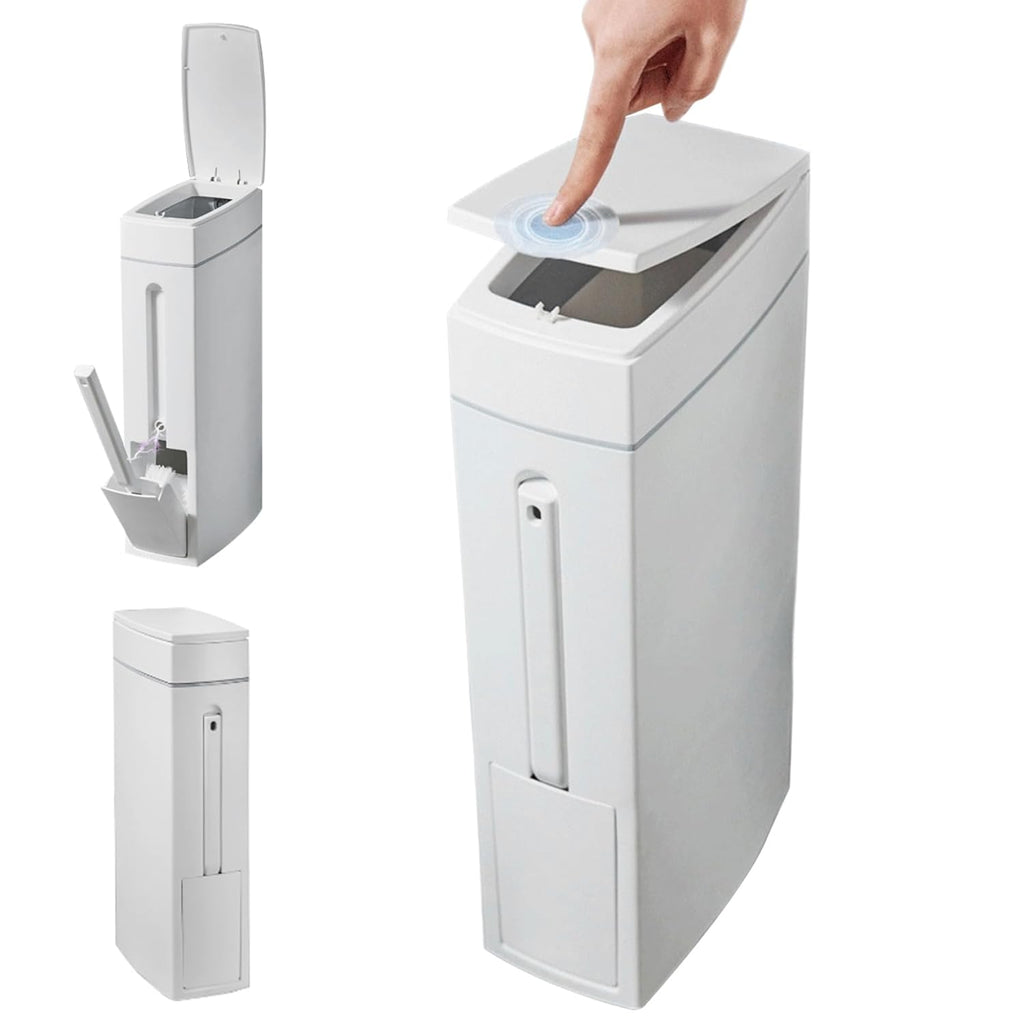 White 1.2-Gallon Slim Bathroom Trash Can with Lid U808494