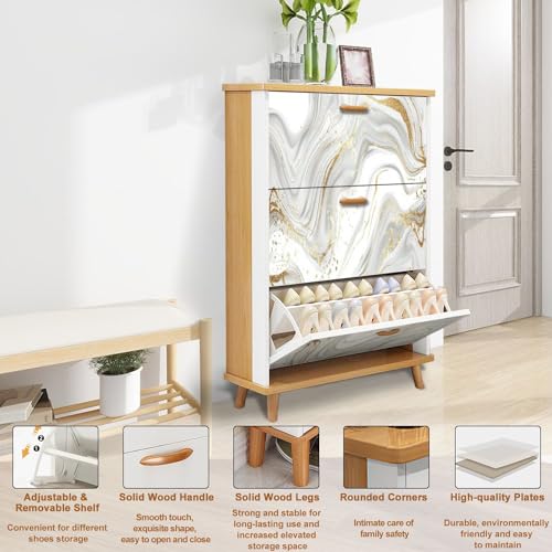3 Flip Drawers Wooden Shoe Storage Cabinet D105