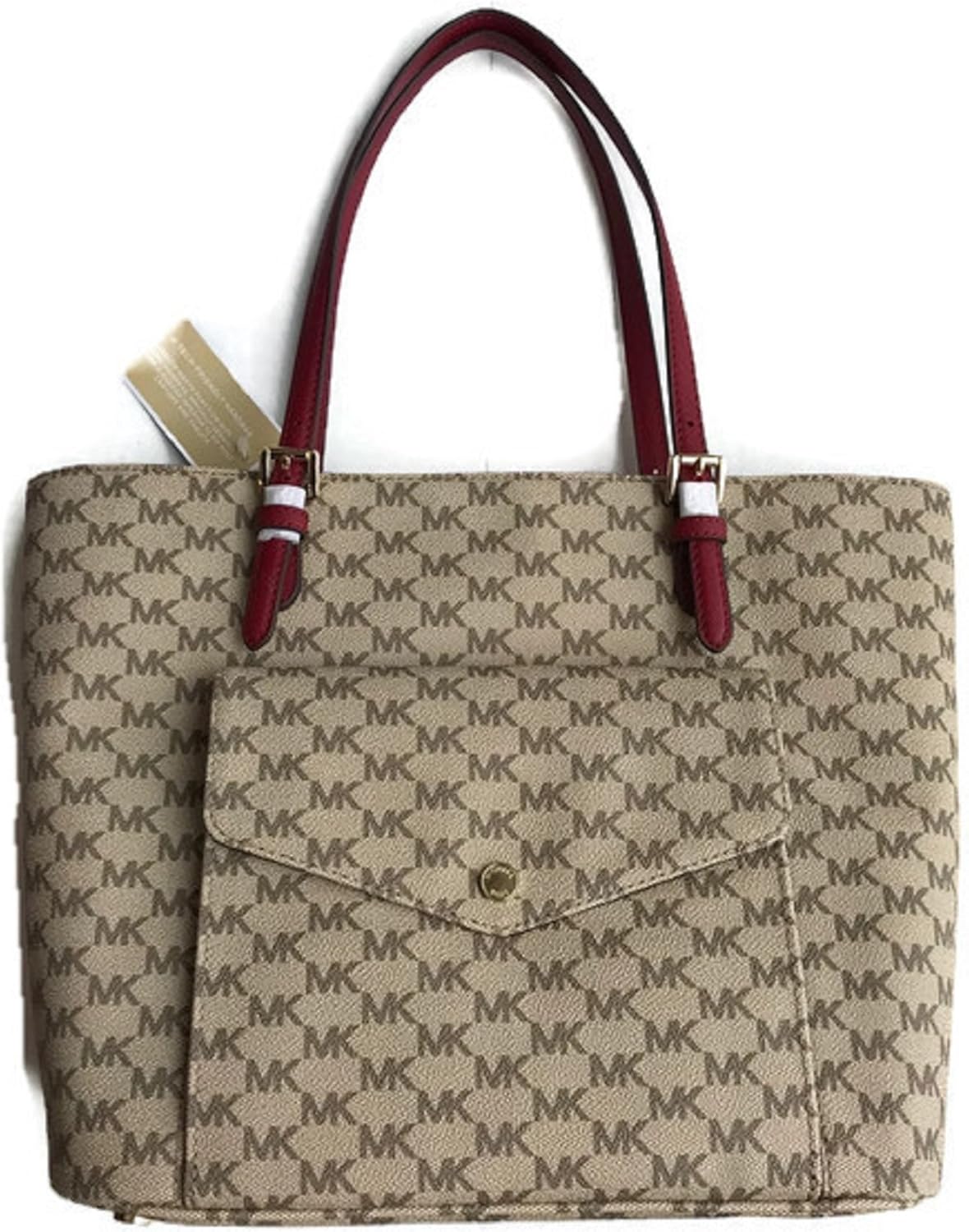 Large Leather Tote Bag Natural/Cherry W590880