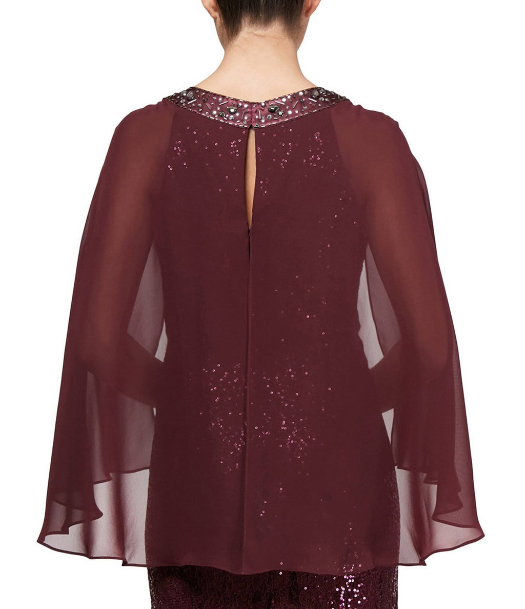Sequin Lace Chiffon Capelet Gown U643