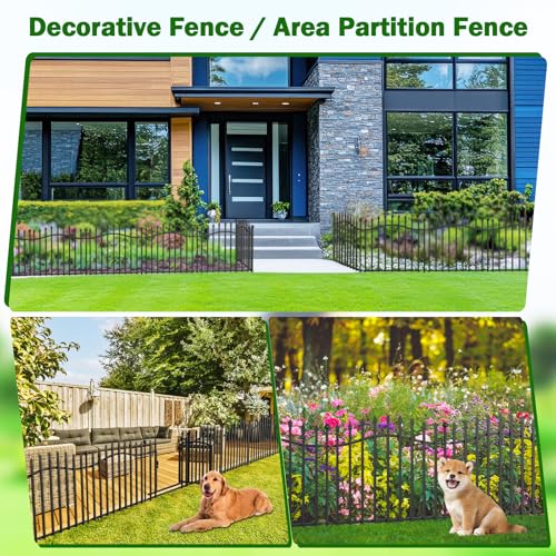 8 Panels Tall No Dig Garden Fence, 40in H x 18ft L, Reinforced Square Tube Rustproof Metal Fencing T718