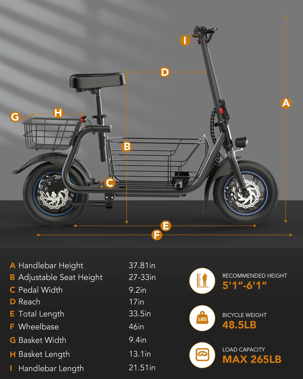 550W Electric Scooter with Seat, 12 inch, Front & Back Basket, up to 20 Miles 18.6MPH G47324