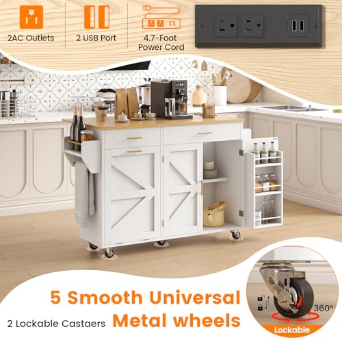 Kitchen Island Cart with Trash Can Storage on Wheels N2113