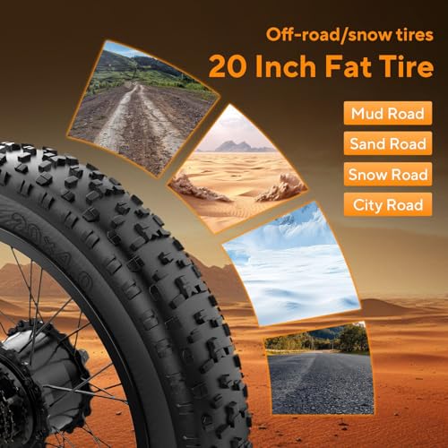 750W 48V 15Ah Removable Battery 20"x4.0" Fat Tire Full Suspension 7-Speed Electric Bike I563776