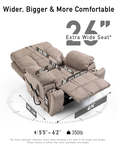 Large Power Lift Recliner Chair with Heated and Massage, 26in Extra Wide Seat K94672