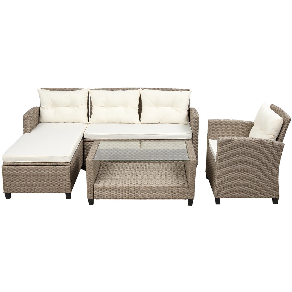Beige Brown 4 Piece Wicker Rattan Sectional Sofa P186510