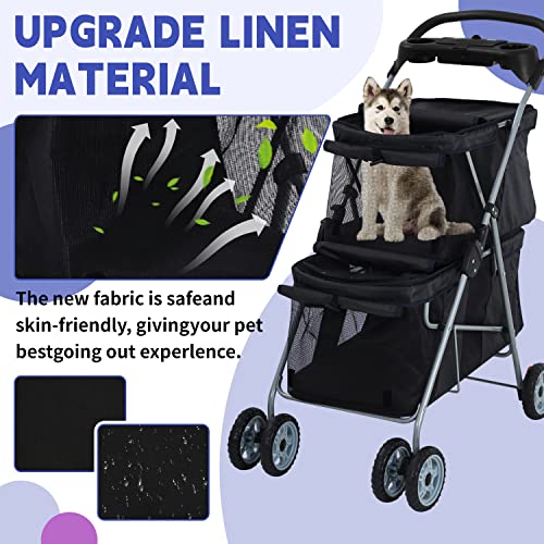 Pink 4 Wheel Folding Pet Stroller with Storage Basket H7844