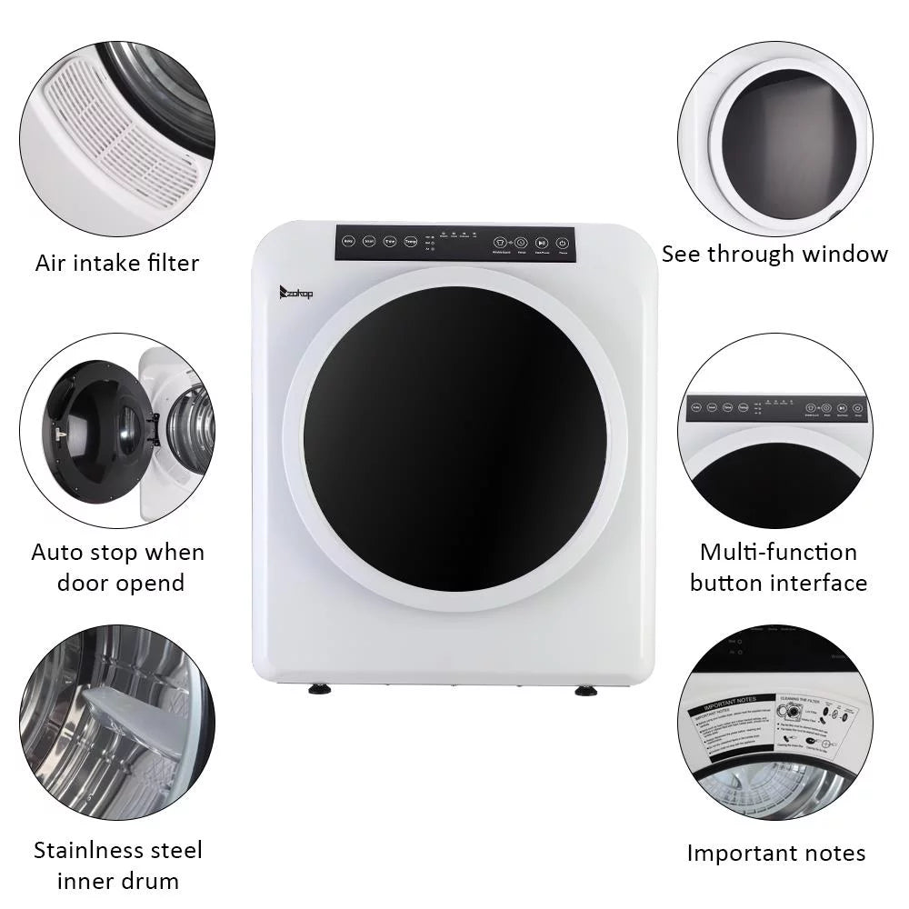 Compact Electric Clothes Dryer 13lbs Capacity Stainless Steel White N338