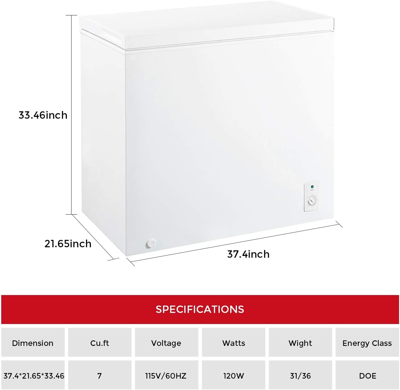 7.0 Cubic Feet Top Chest Freezer with Adjustable Thermostat and Removable Storage Basket B5151