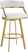 30" Swivel Bar Stool with Gold Brushed Stainless Steel and White Faux Leather B295