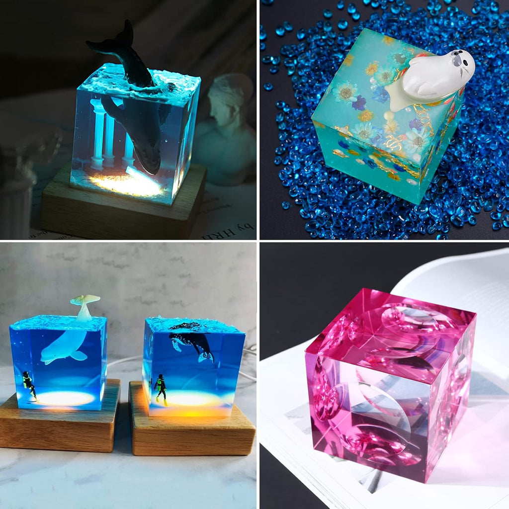 Large Cube LED Silicone Molds with USB Powered Wooden Lighted Base D378895