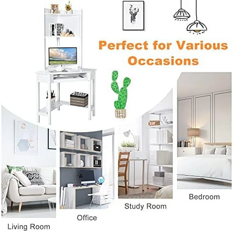 White Corner Desk with Hutch and Keyboard Tray Z676726