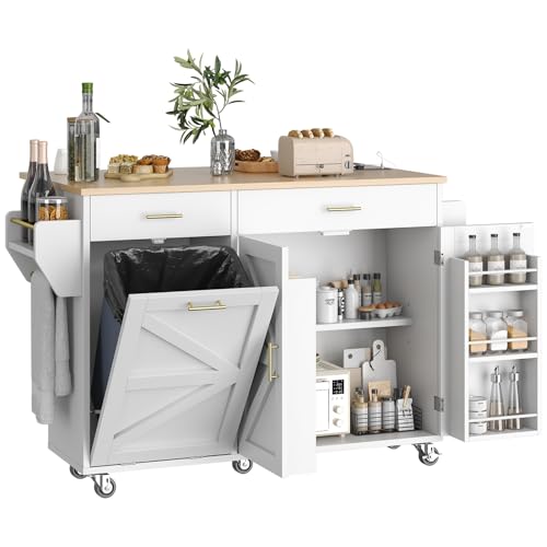 Kitchen Island Cart with Trash Can Storage on Wheels N2113