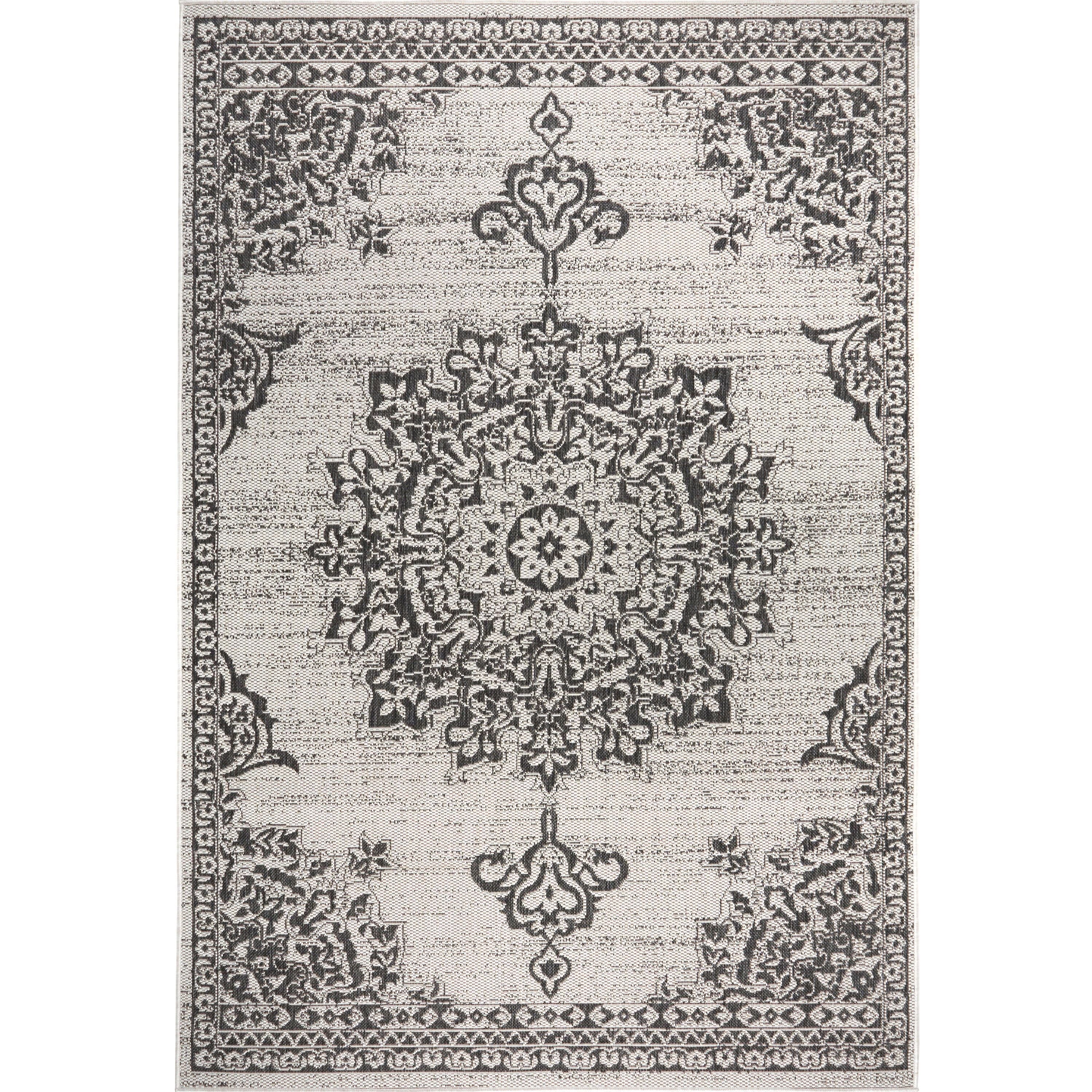Grey Black 7'9"x10'2" Indoor Outdoor Area Rug I98860