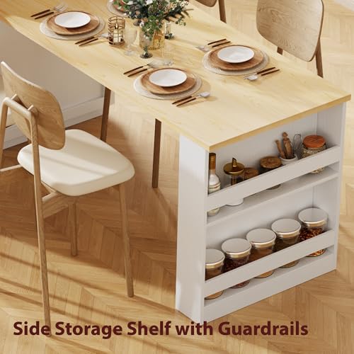 White Oak Kitchen Island with Extendable Dining Table and Storage L9100