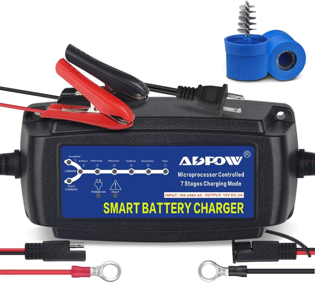 12V Automatic Smart Battery Charger Automotive Maintainer 7-Stages Trickle Charger with Terminal Cleaning Brush N6989