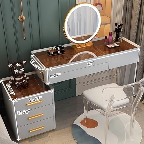 White 31.5'' Acrylic Makeup Vanity with Smart LED Lights Mirror, 6 Drawers and Tempered Glass Desktop U513051