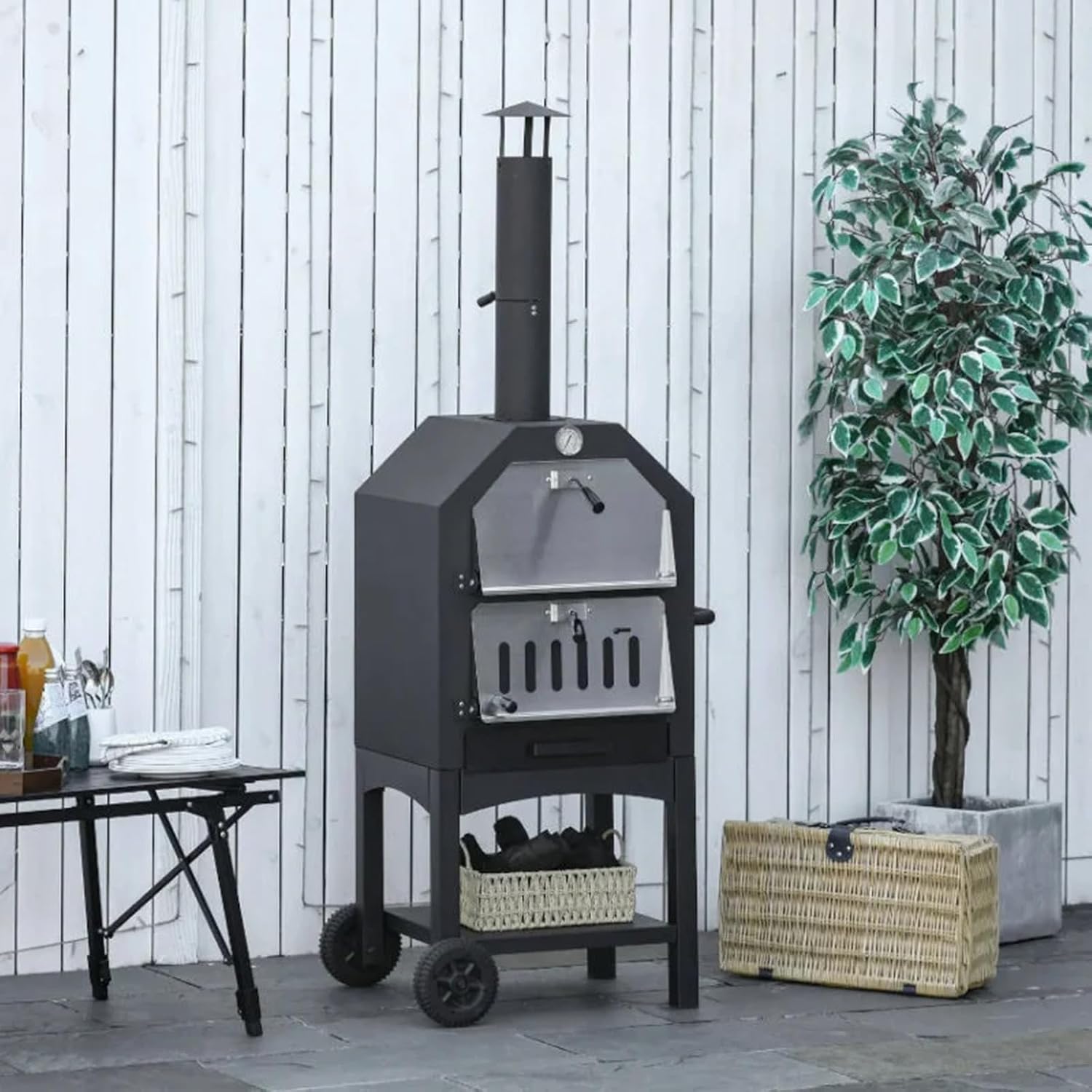 Wood-Fired Pizza Oven with Pizza Stone, Pizza Peel, Grill Rack and Waterproof Cover B16800
