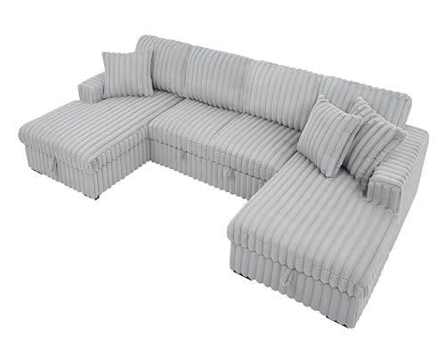 Grey Oversized U Shaped Sleeper Sofa with Double Storage Chaise J139