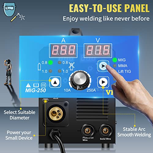 250Amp MIG Welder 3 in 1 220V Flux Core Gas Solid Wire Welding Machine with Torch J143085