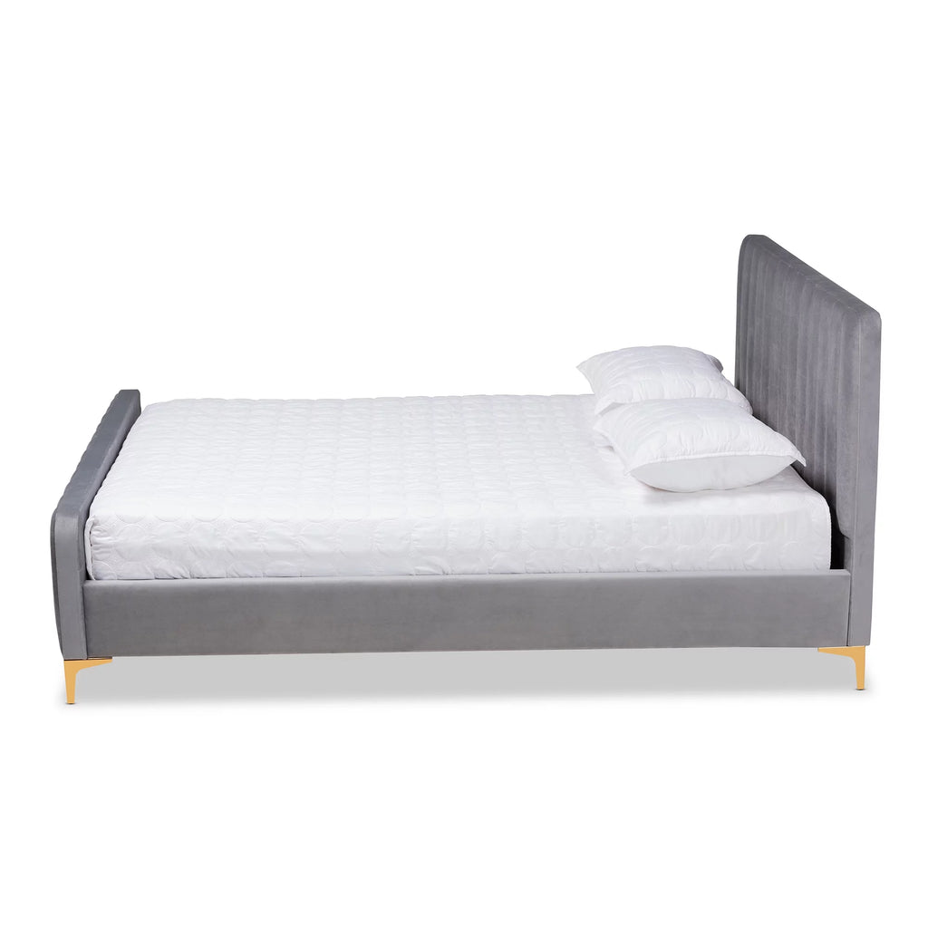 Light Grey Velvet Queen Size Platform Bed M4822