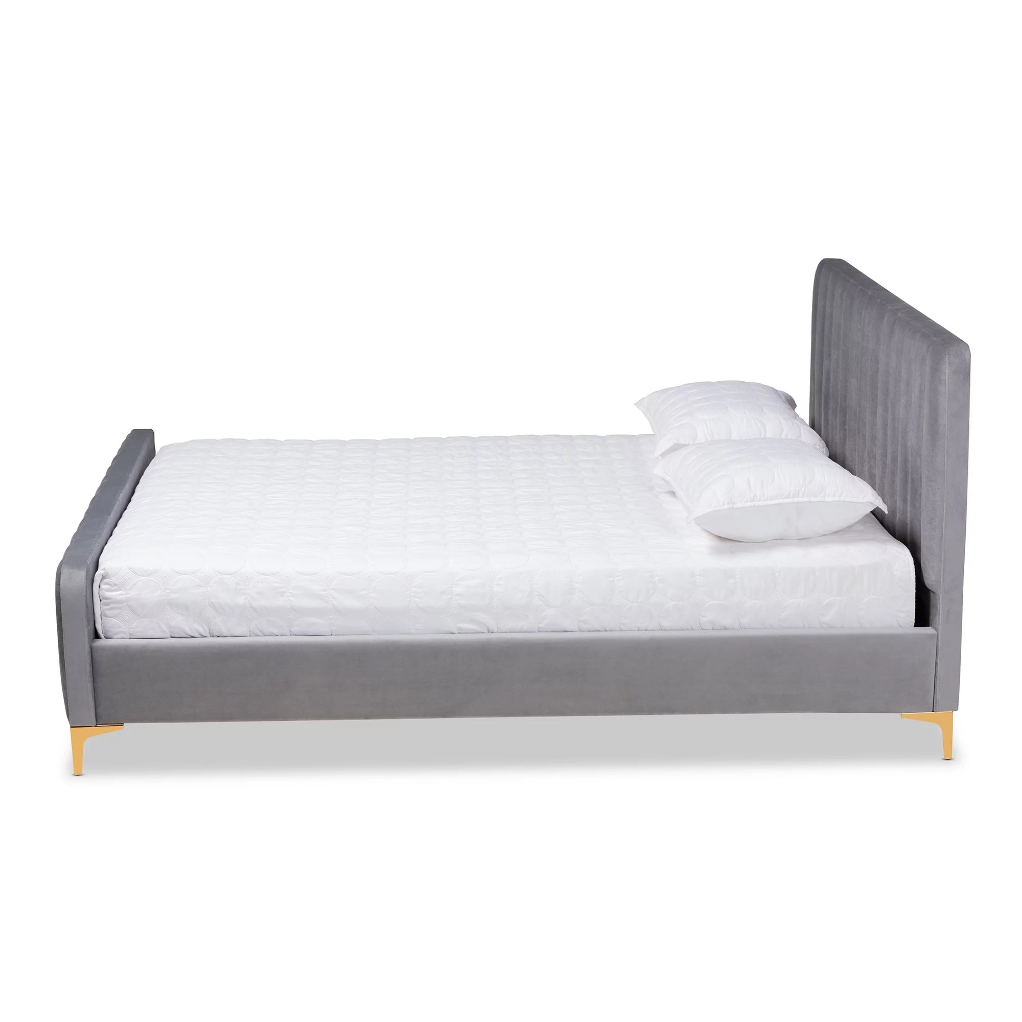 Light Grey Velvet Queen Size Platform Bed M4822
