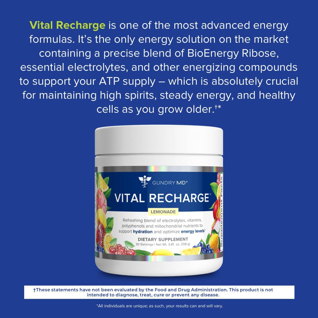 Vital Recharge Supplement Powder with Electrolytes - 30 Servings U801827