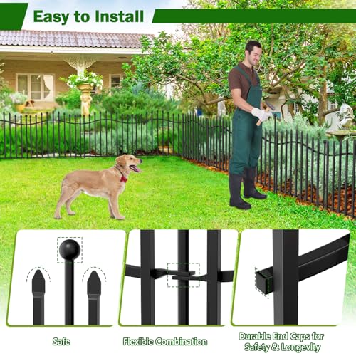 8 Panels Tall No Dig Garden Fence, 40in H x 18ft L, Reinforced Square Tube Rustproof Metal Fencing T718