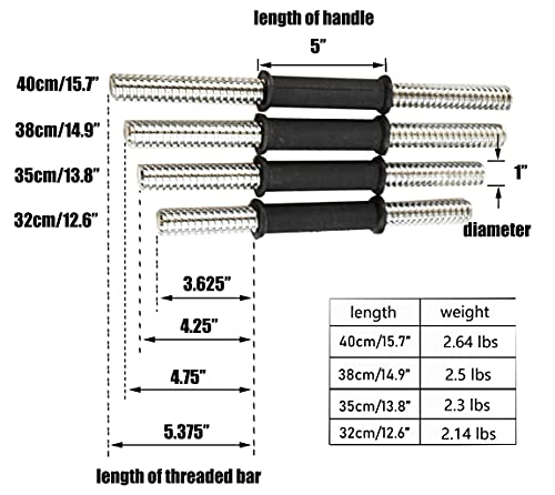 Adjustable Dumbbell Bar Handles 32/35/40cm Fit 1 inch Standard Weight Plate Sold in Pair B28225