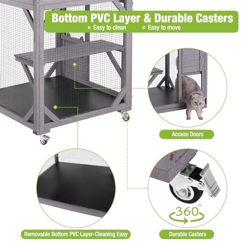 Large Wooden Cat Enclosure on Wheels with Resting Box E7149