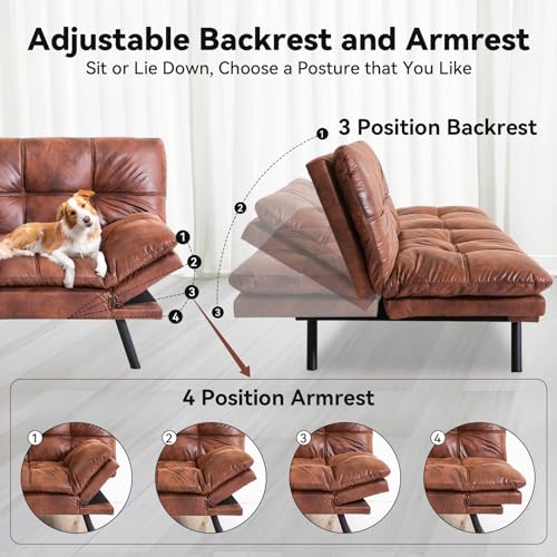 Faux Leather Memory Foam Convertible Sofa Bed, Brown B95149