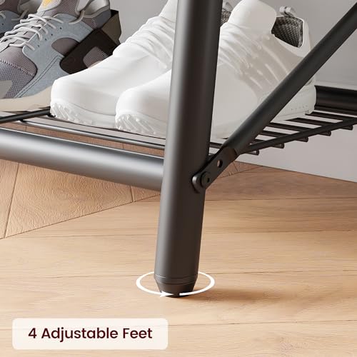 Coat Rack Shoe Bench with 5 Hooks, Wood Look Accent Furniture with Metal Frame R96784