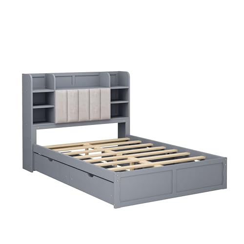 White Queen Size Murphy Bed with Shelves and Drawers X249