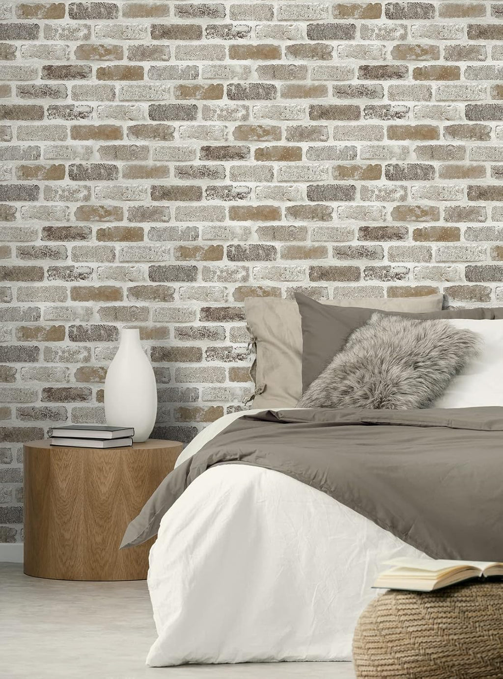 Washed Faux Brick Peel and Stick Wallpaper O717